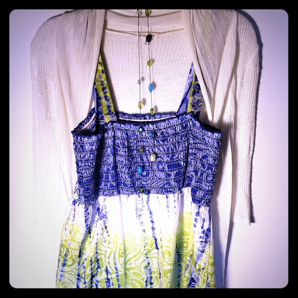 Spaghetti strap spring top with knit jacket